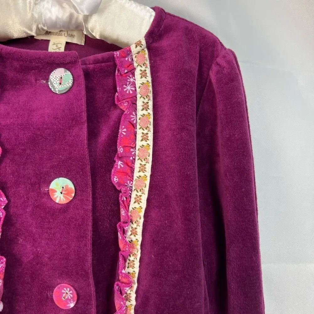 Matilda Jane Joslyn Purple velour jacket size 6